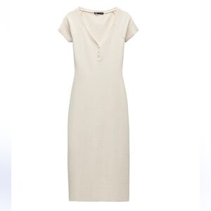 ZARA RIBBED MIDI DRESS ECRU *NWT*